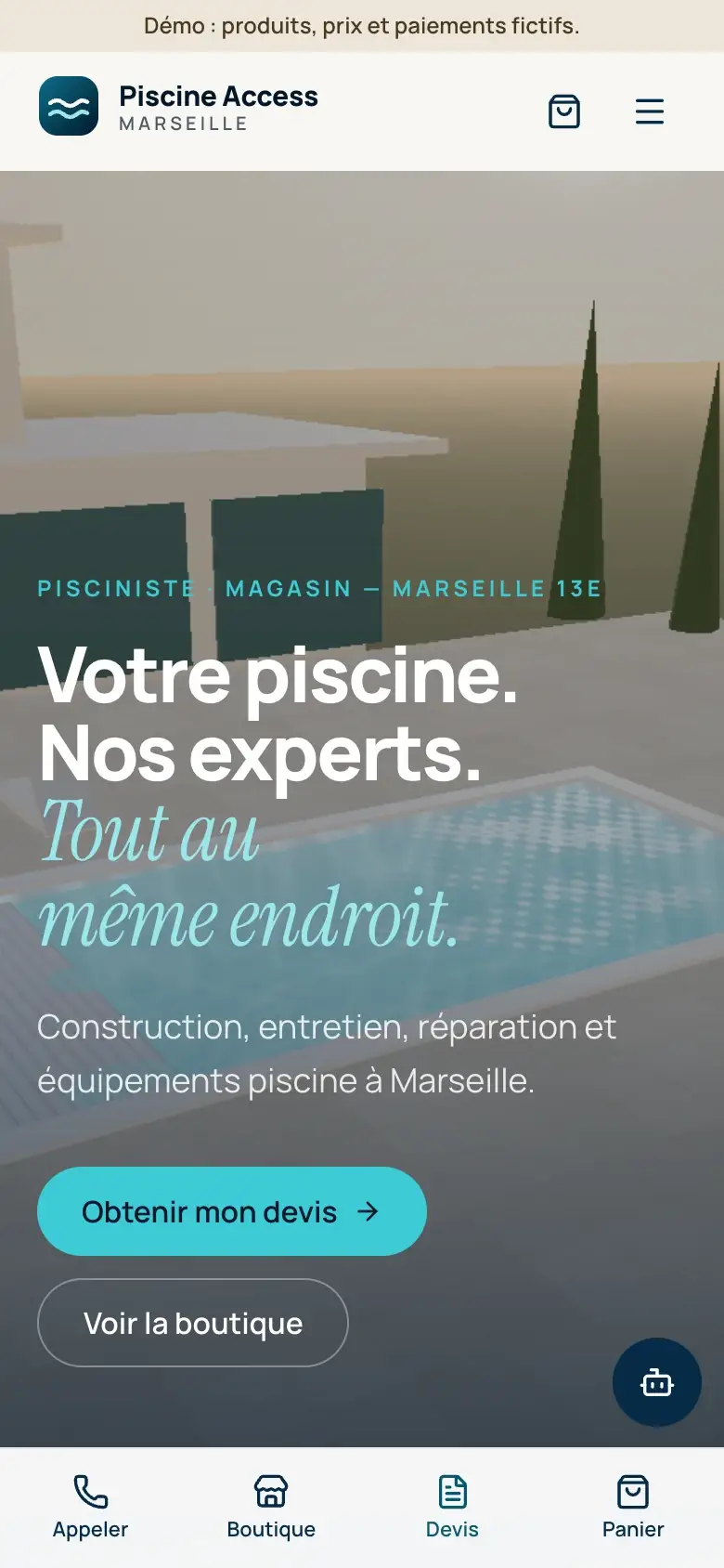 Version mobile de la même page — Piscine Access.